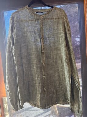 Made in Italy Lightweight Olive Green Long Button-Front XL Shirt